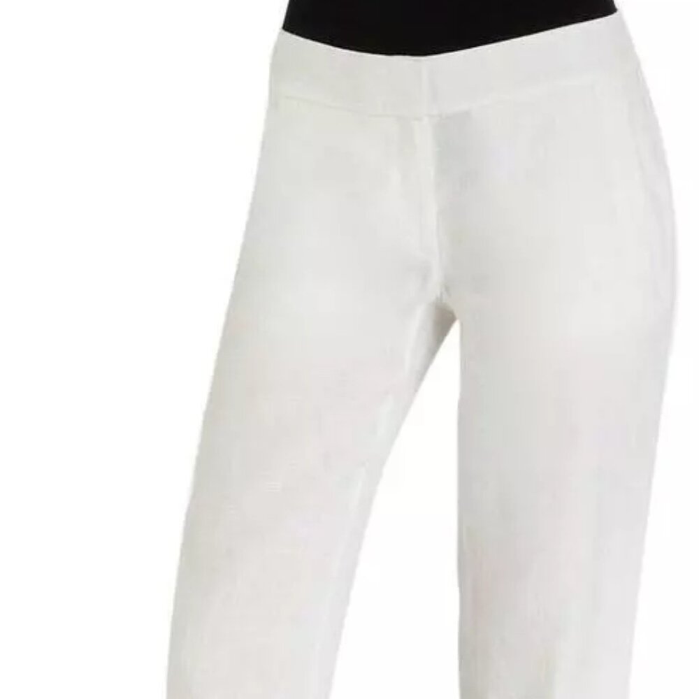 Eileen Fisher White Organic Linen Pull-On Cropped Pants L Large